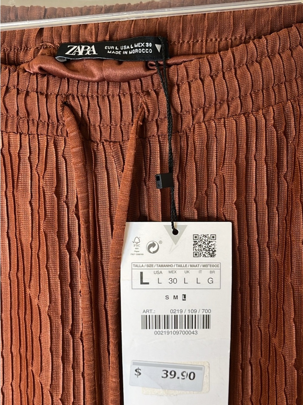 ZARA Ribbed Midi Skirt in Rust